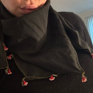 VINTAGE Hand embroidered Palestinian Middle Eastern handmade floral scarf CHIC